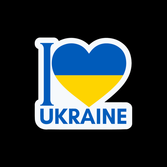 I Love Ukraine Heart Shiny Vinyl Heart Sticker Ukrainian Flag