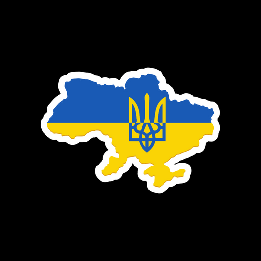 Shiny Vinyl Sticker Ukraine Outline Flag With Trident