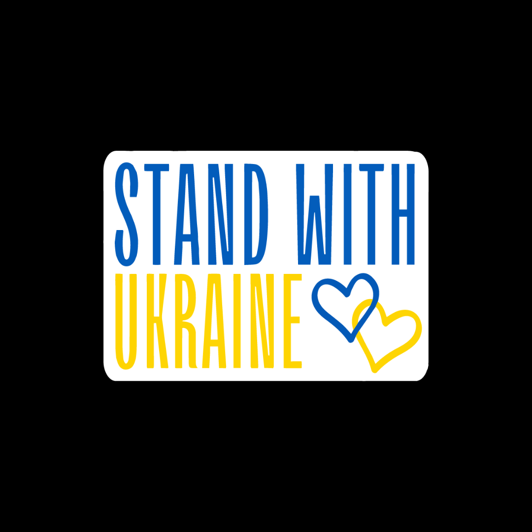 Stand With Ukraine Shiny Vinyl Sticker with Hearts