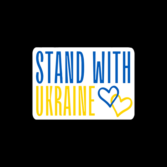 Stand With Ukraine Shiny Vinyl Sticker with Hearts
