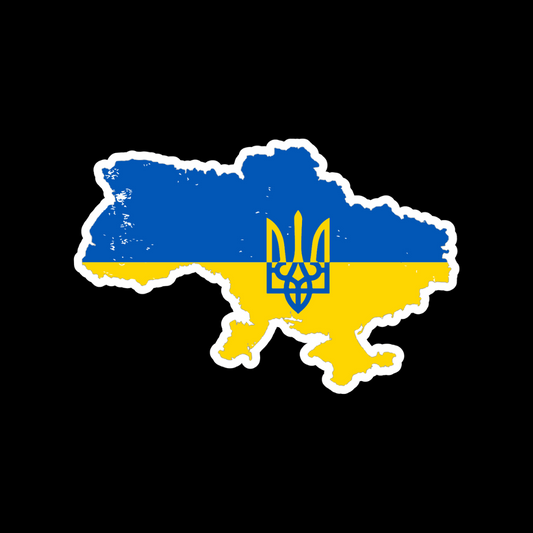 Vinyl Sticker Ukrainian Country Outline with Flag and Trident