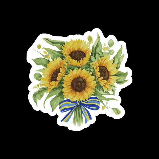 Shiny Vinyl Sunflower Bouquet with Ukrainian Blue and Yellow Bow